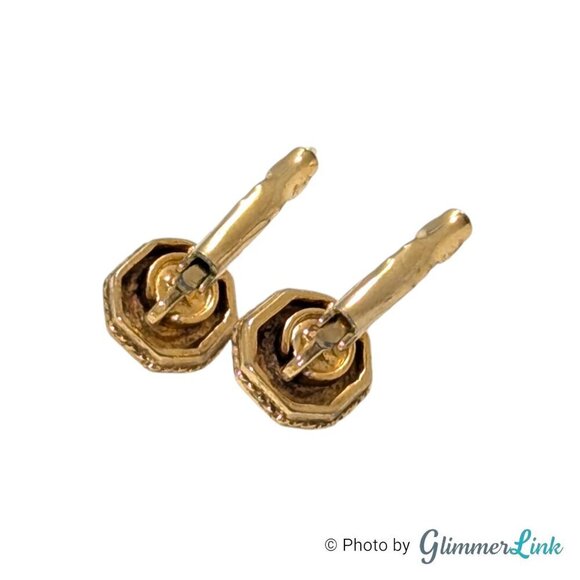 Octagonal Clear Rhinestone Leverback Gold Tone Drop Earrings - Picture 7 of 11